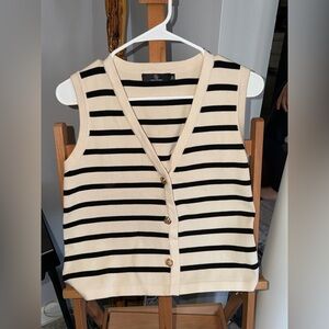 LAUREN RALPH LAUREN Cream & Black Striped V-Neck Sweater Vest